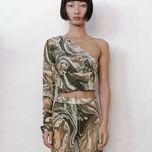Zara Mesh Swirl One Shoulder corset top